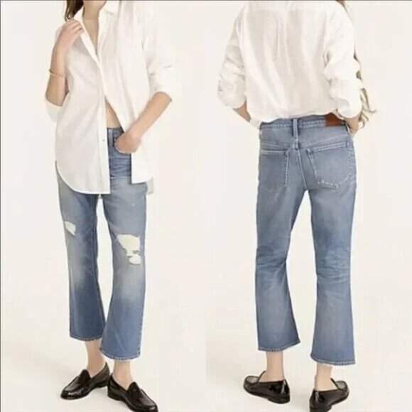 J. Crew Demi Boot Crop Distressed Jeans in Christy Wash Size 27 - Picture 1 of 8